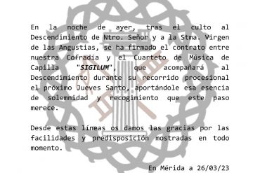 Secretaría, papeletas de sitio y alquiler de túnicas